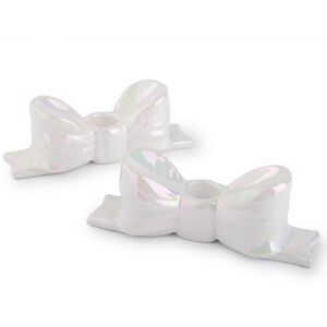 Target Bullseye Playground Christmas White Ceramic Bow Candle Holders Set of 2